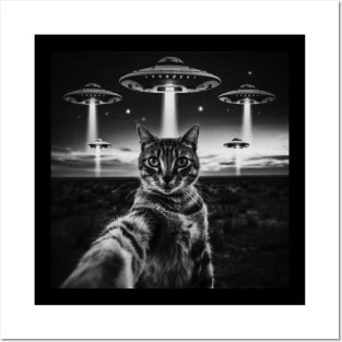 Selfie of Funny Cat And Aliens UFO Posters and Art